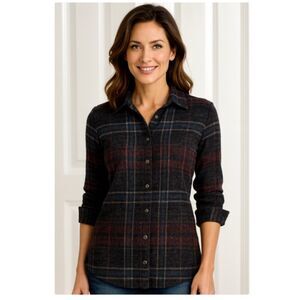 Pure Amici Blouse Plaid Button Front Shirt Knit Top NWT Womens Size XS